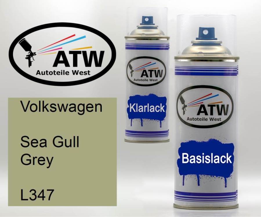 Volkswagen, Sea Gull Grey, L347: 400ml Sprühdose + 400ml Klarlack - Set, von ATW Autoteile West.